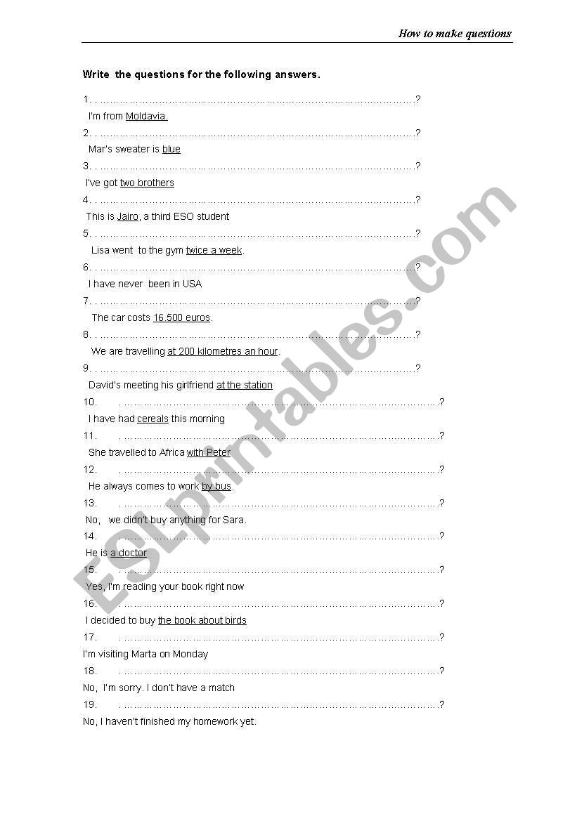 How to make questions worksheet