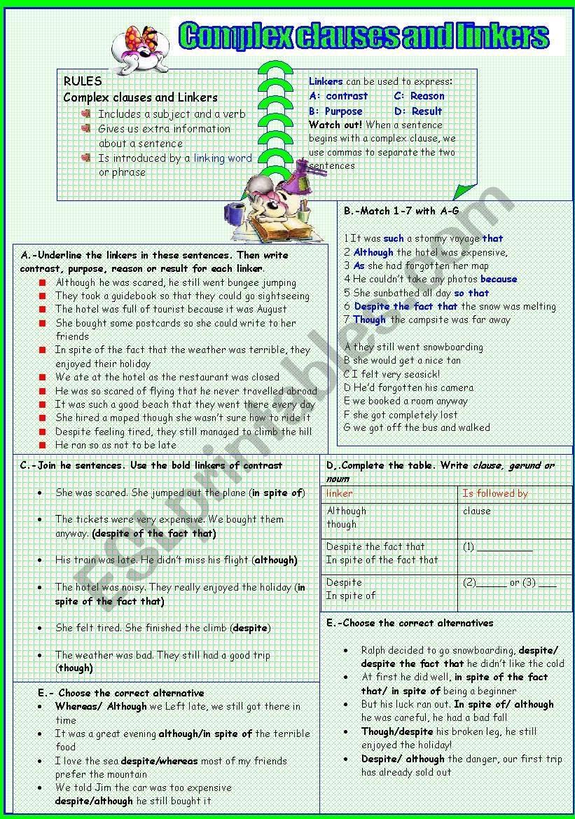 COMPLEX CLAUSES AND LINKERS worksheet