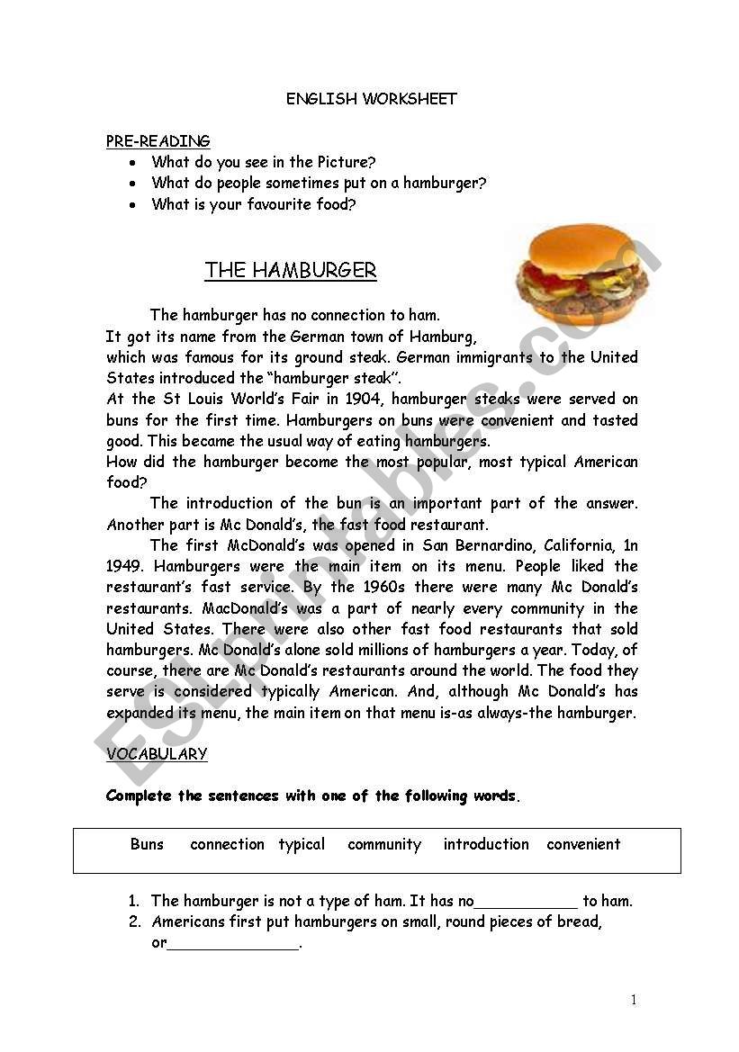 The hamburger worksheet