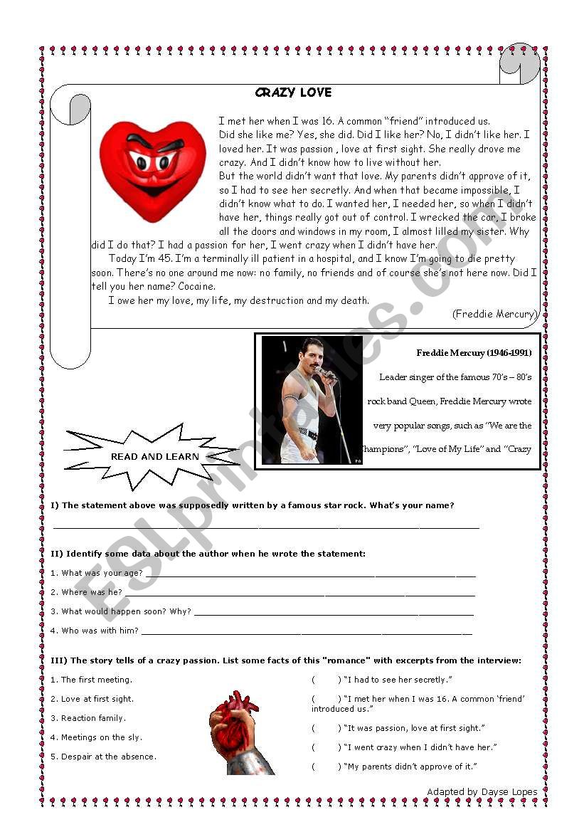 Crazy Love worksheet