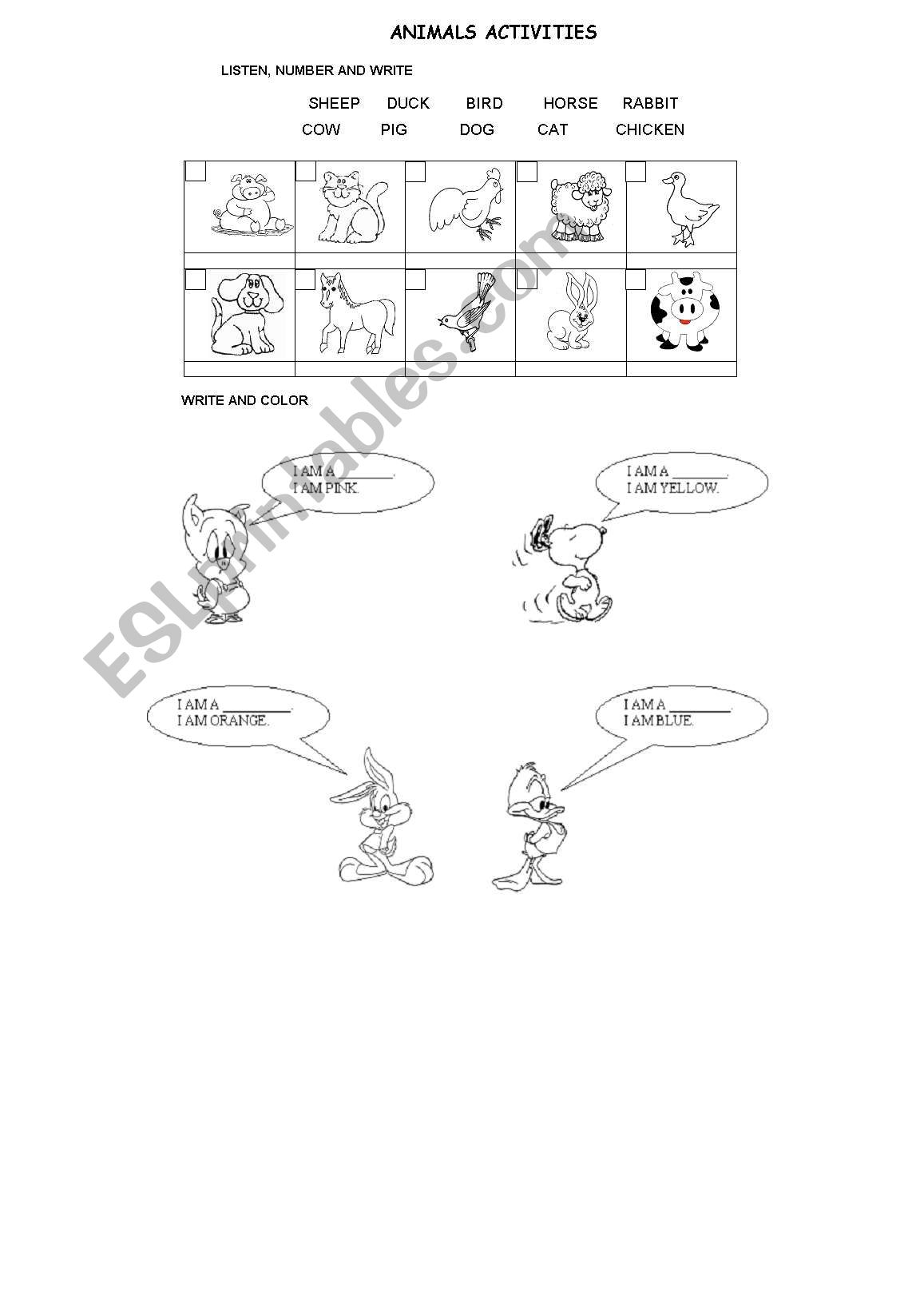 ANIMALS ACTIVITIES worksheet