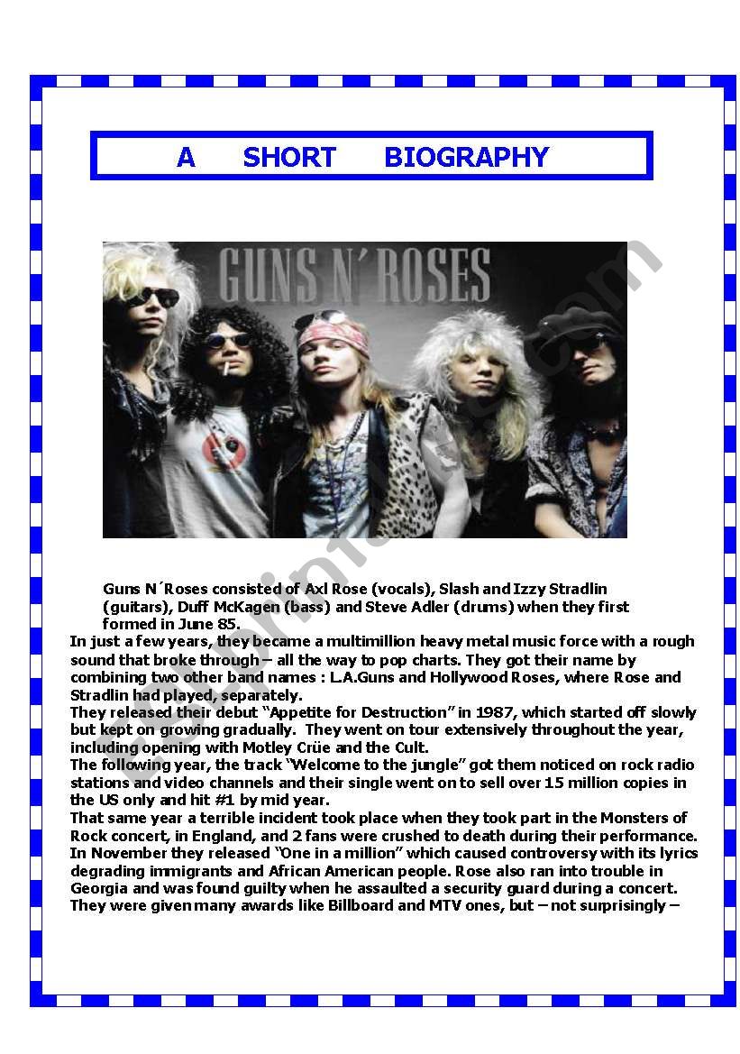 Guns n Roses bio worksheet