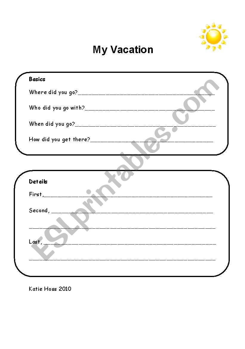 My Vacation graphic Organizer worksheet