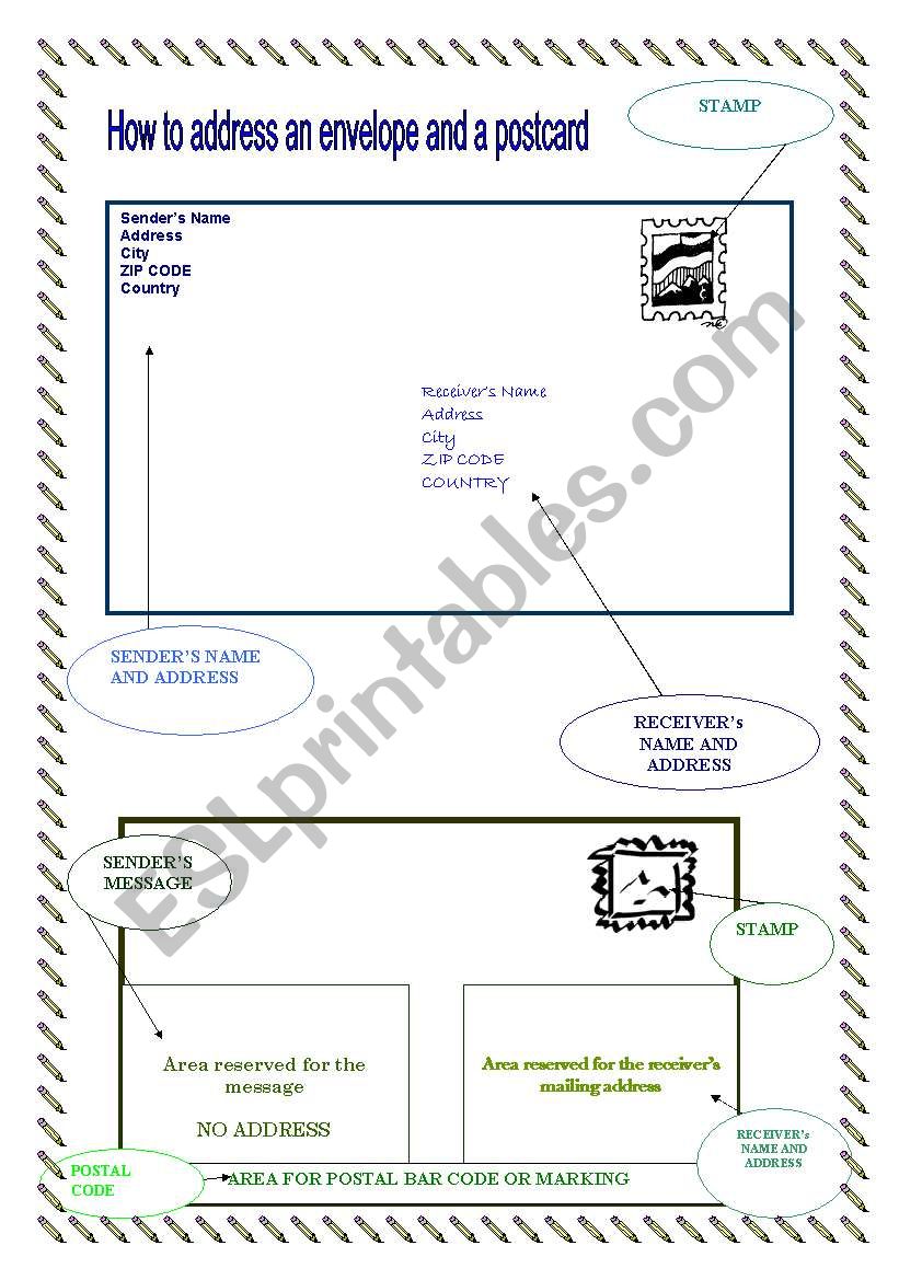 how to address an envelope or a postcard - ESL worksheet by bybyana