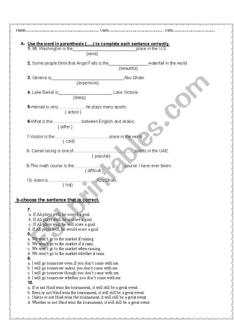 Grammar Test worksheet
