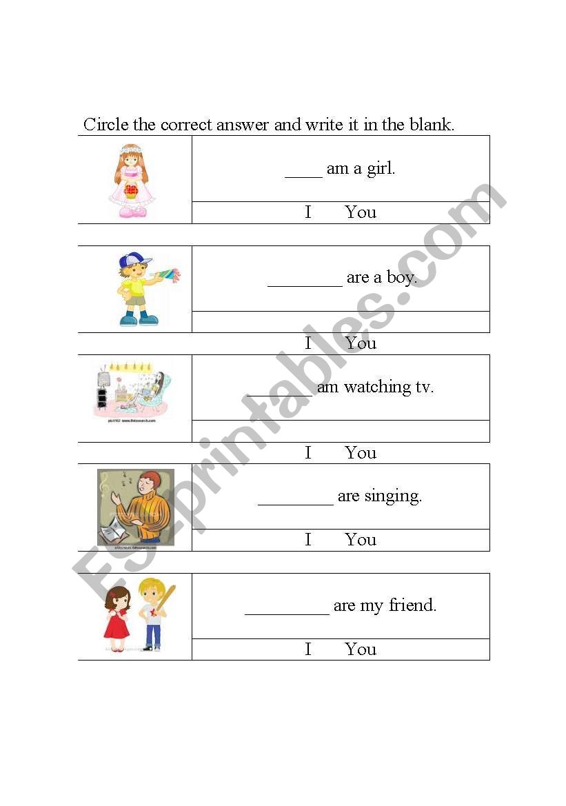 Using I and You worksheet