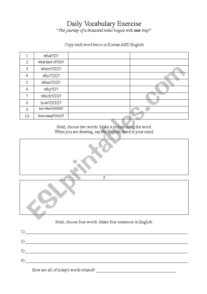 Question Words Vocabulary worksheet
