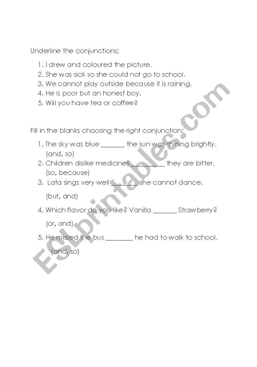 worksheet on conjunctions worksheet