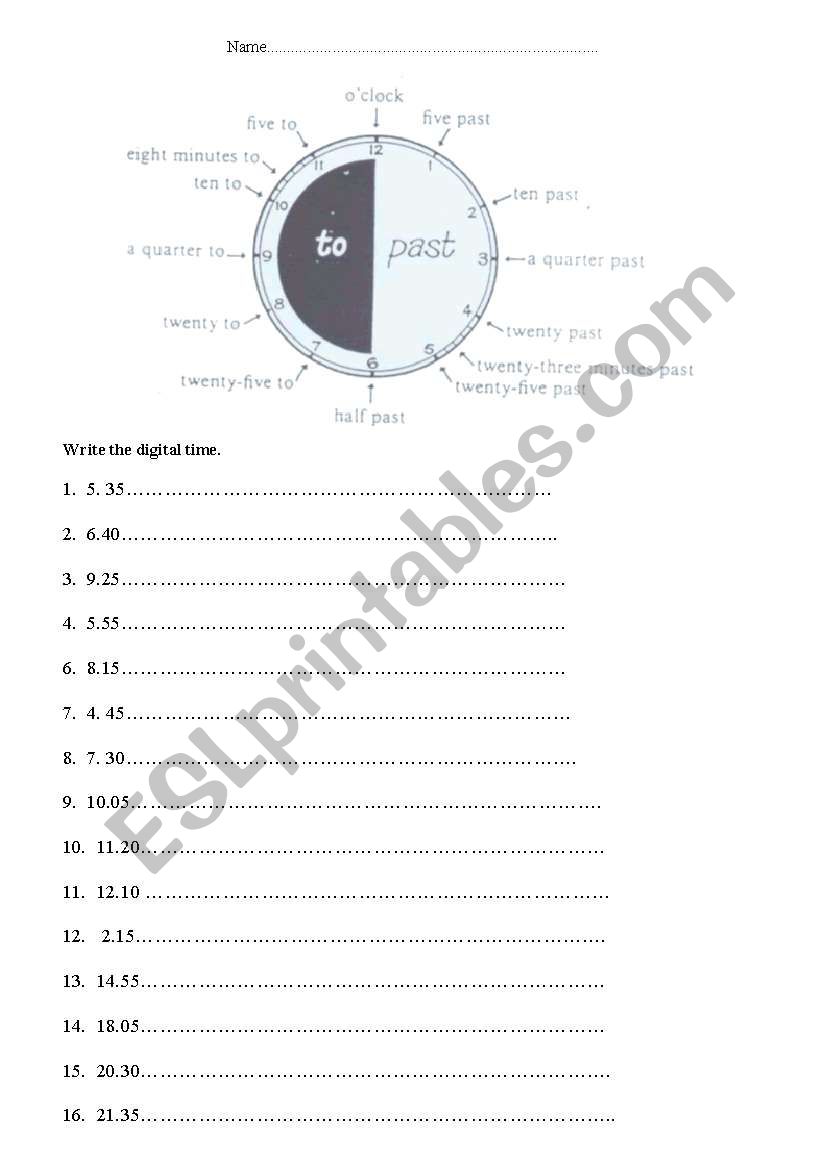 Telling the time worksheet