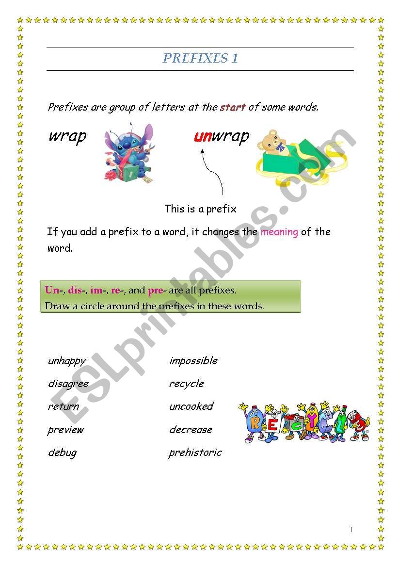 Word Formation prefixes for young learners. Answer key included