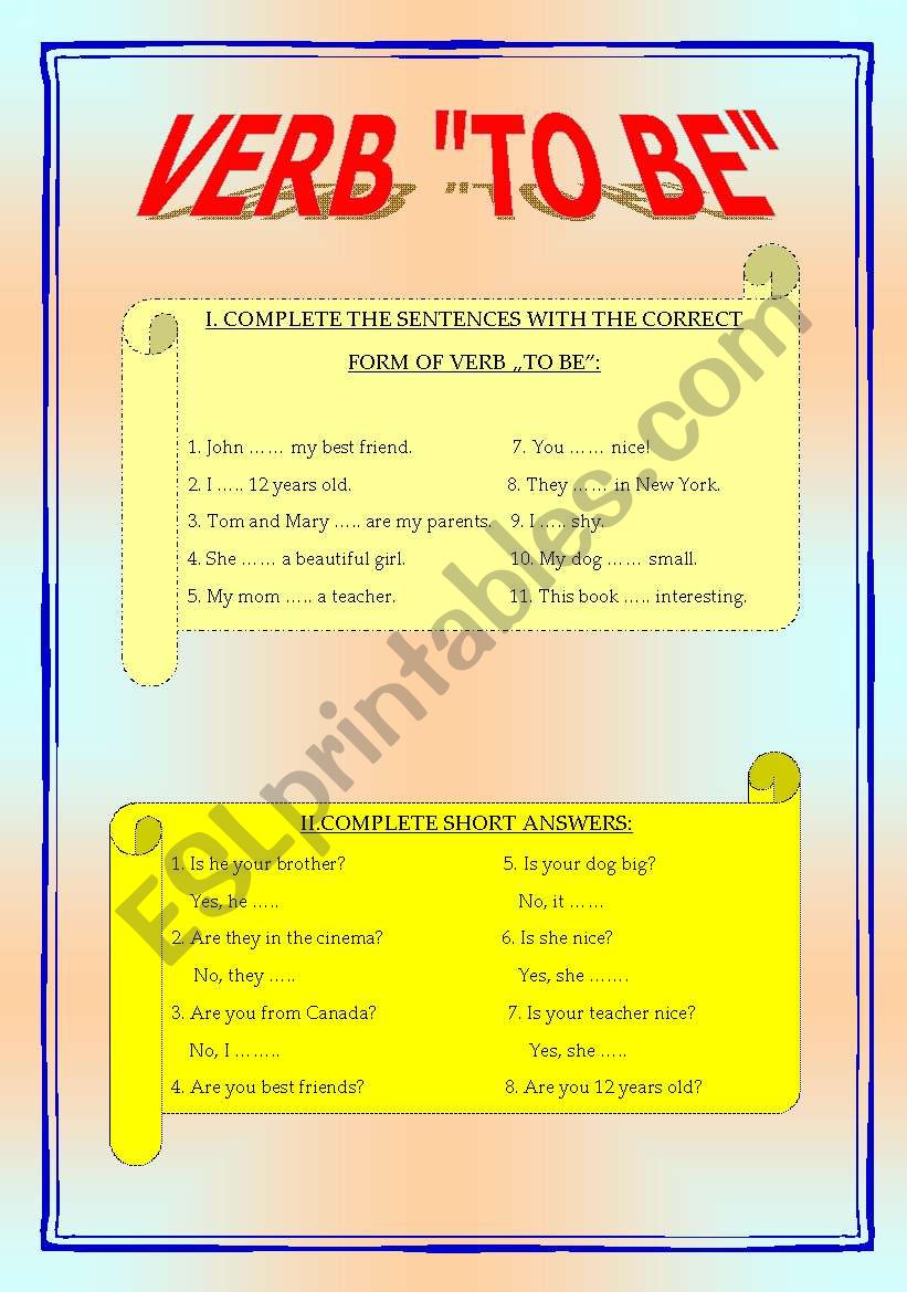 VERB TO BE worksheet