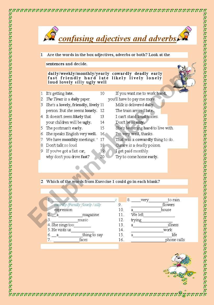 Confusing Adjectives And Adverbs ESL Worksheet By Janebabaeva