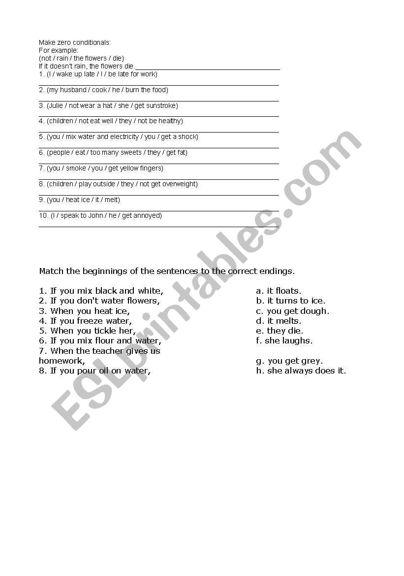 1 and Zero conditions worksheet