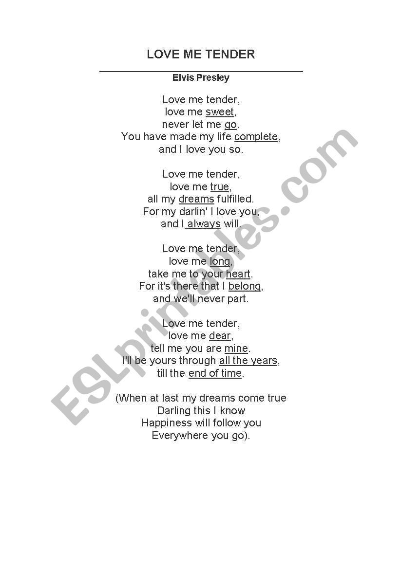 Song - Elvis Presley worksheet