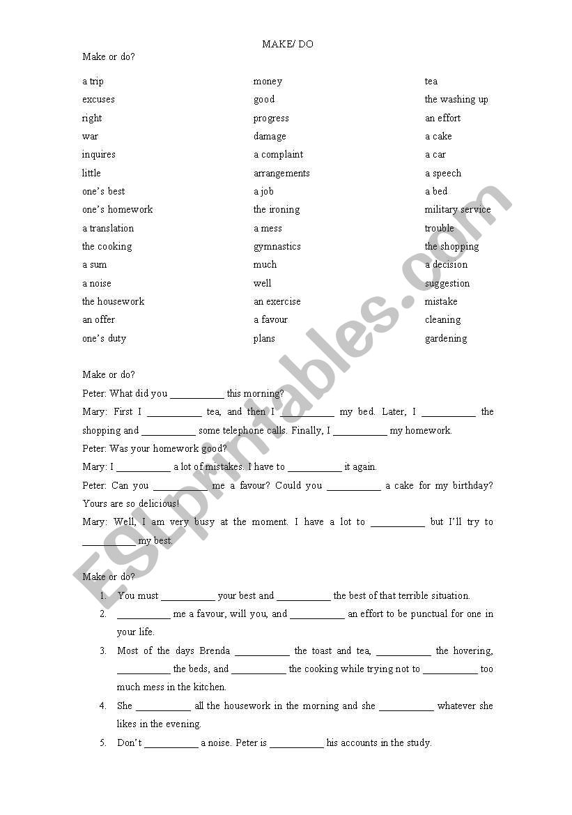 MAKE OR DO? - EXERCISES worksheet