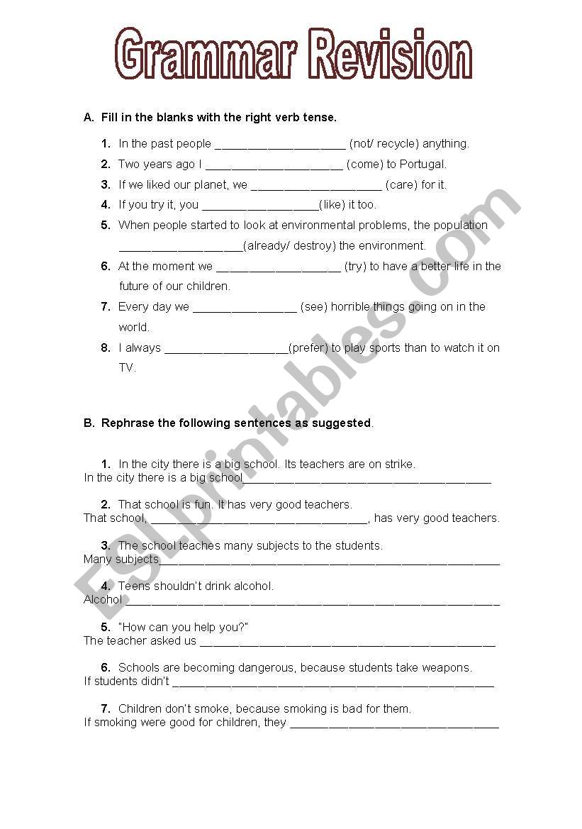 grammar revision worksheet