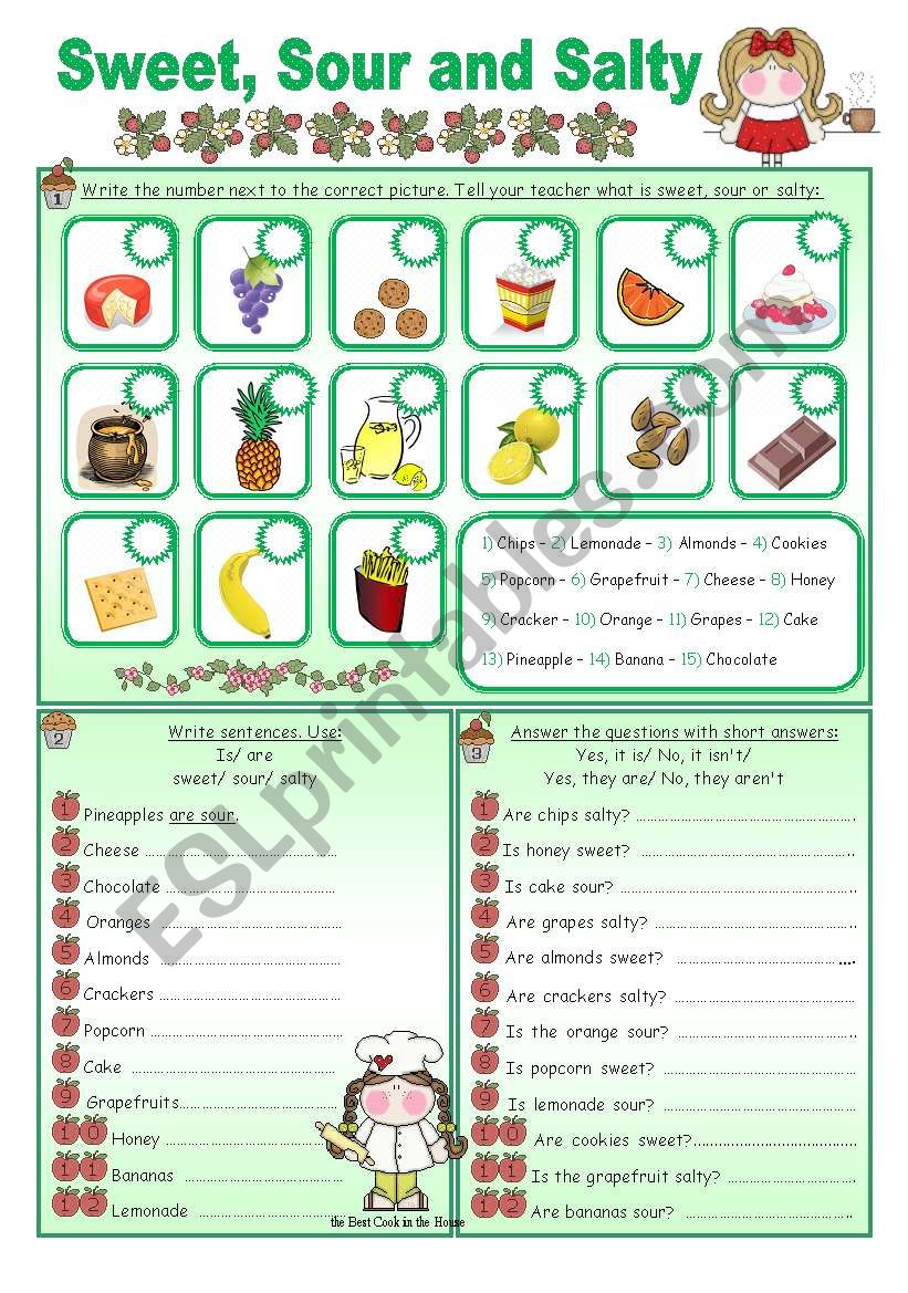 SWEET, SOUR AND SALTY worksheet