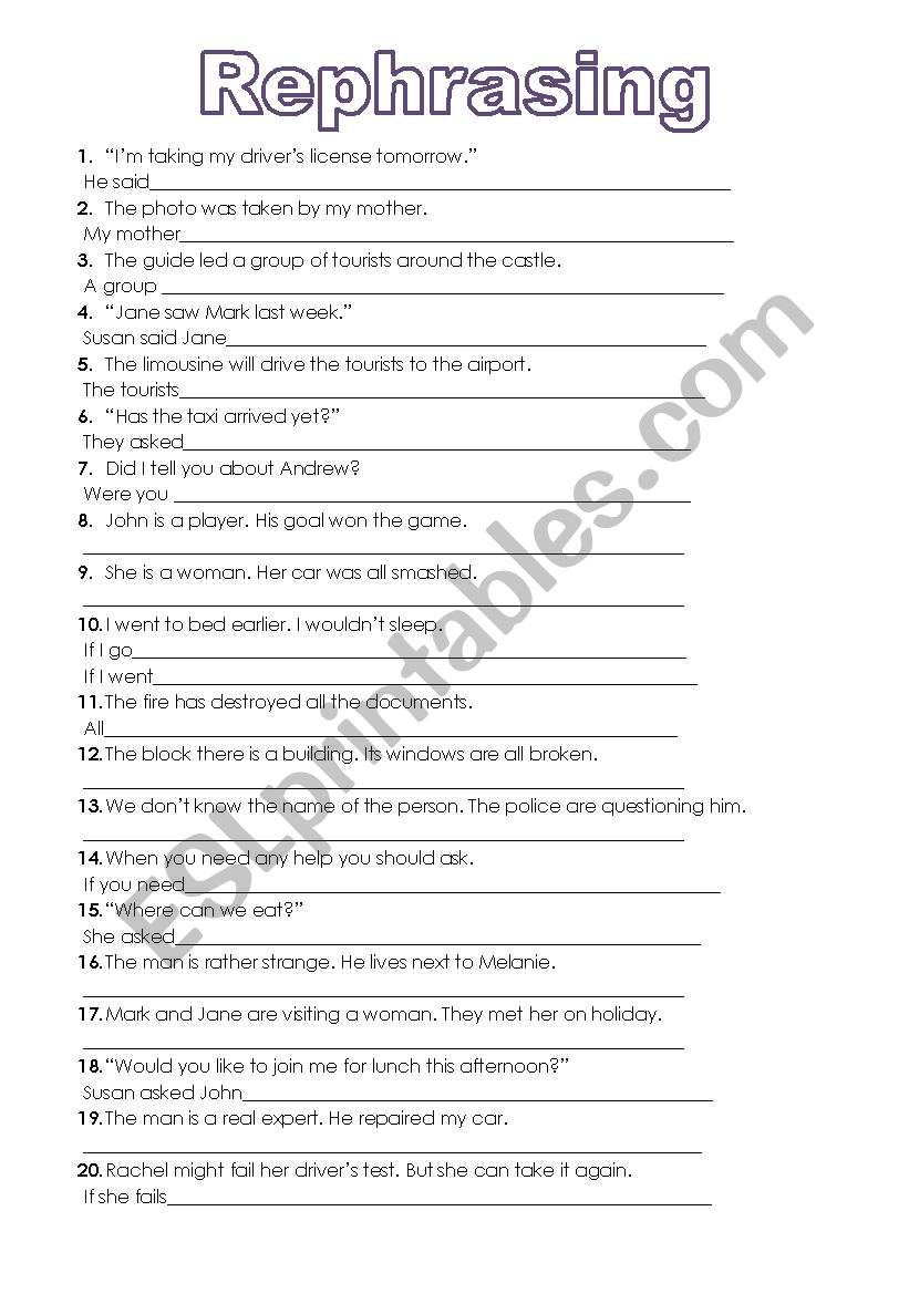 Rephrasing worksheet