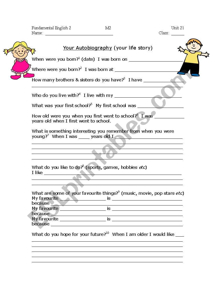 Writing an autobiography worksheet