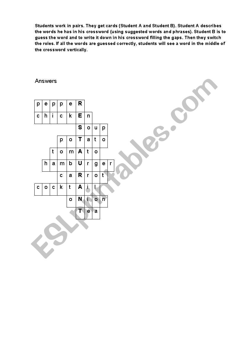 Food crossword worksheet