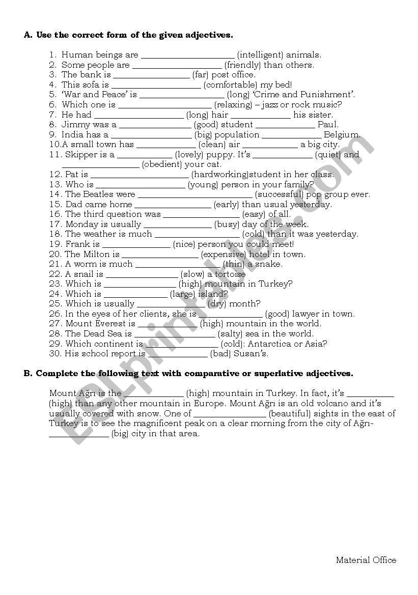 comparatives and superlatives worksheet