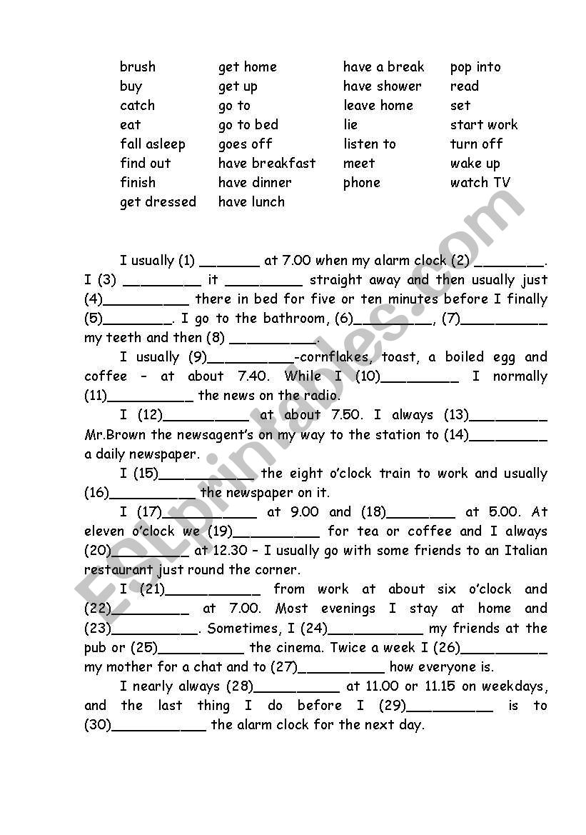 Daily routine worksheet