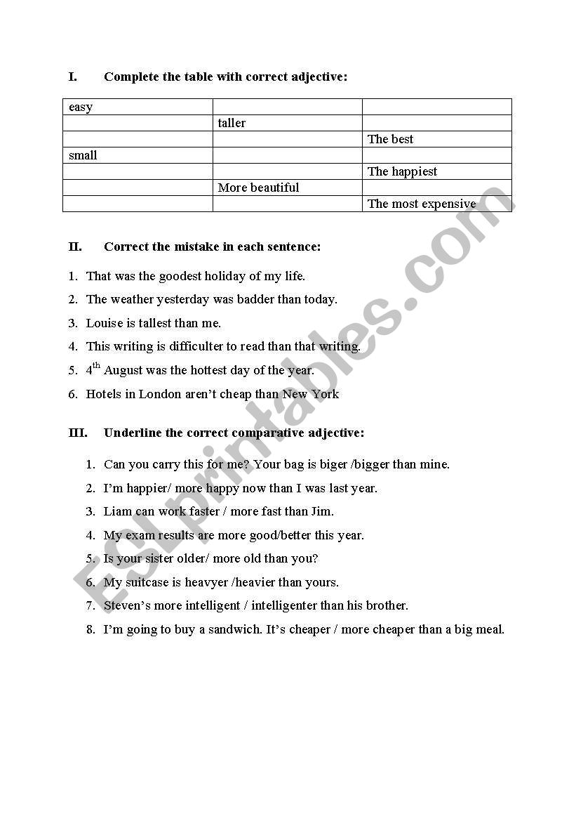 comparative adjectives worksheet