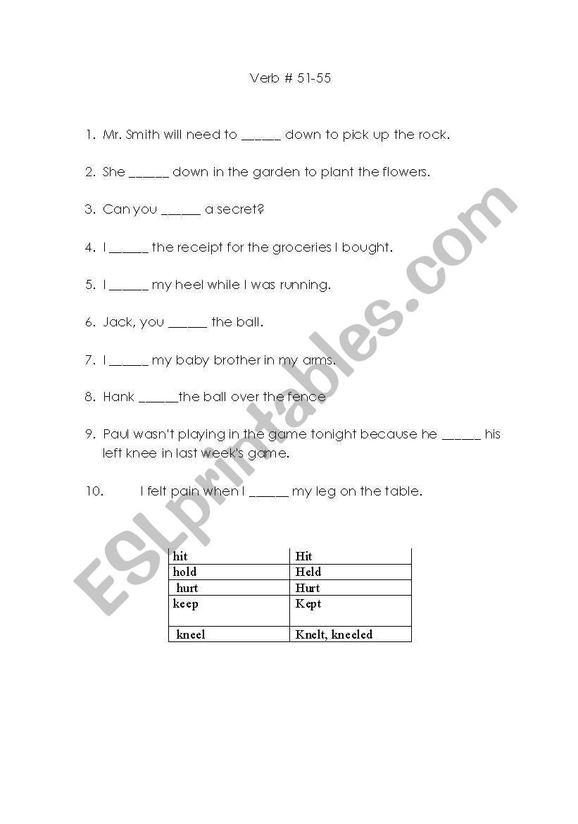 verbs 51-55 worksheet