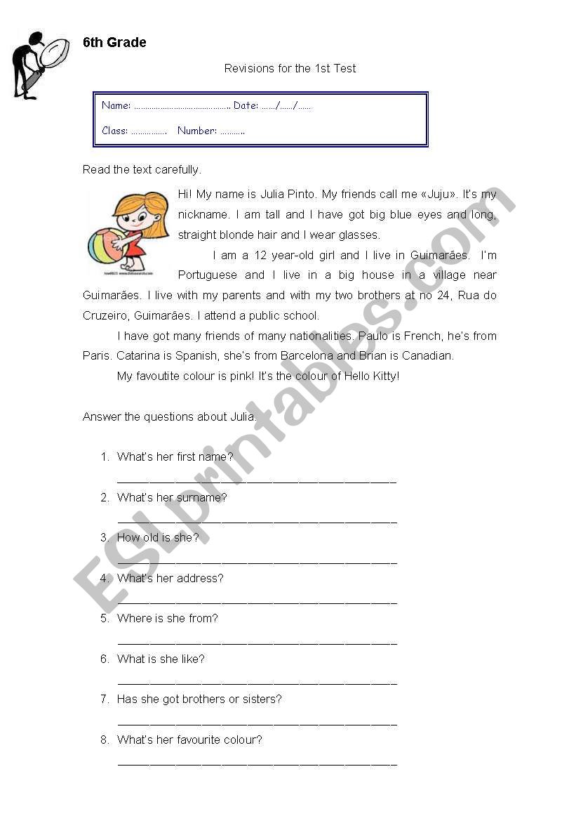Revisions for 6th grade worksheet