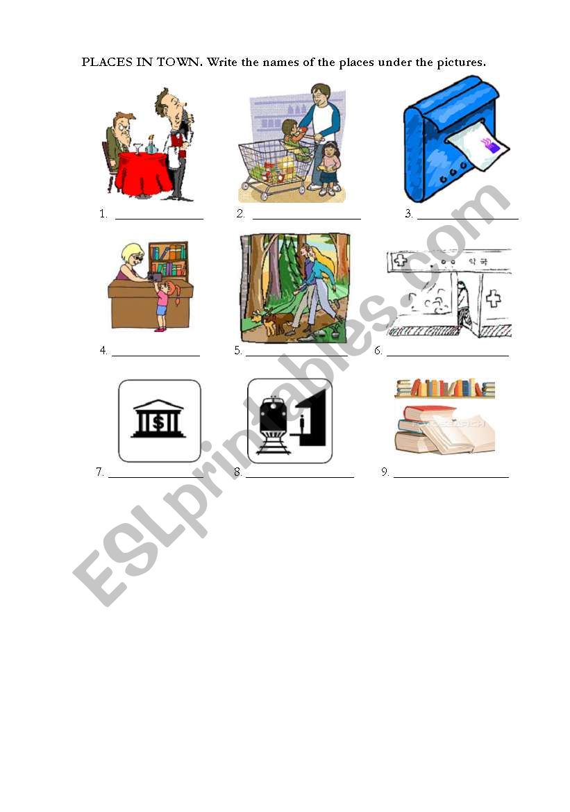 places in town worksheet