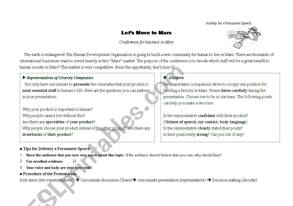 An activity for persuasive speaking