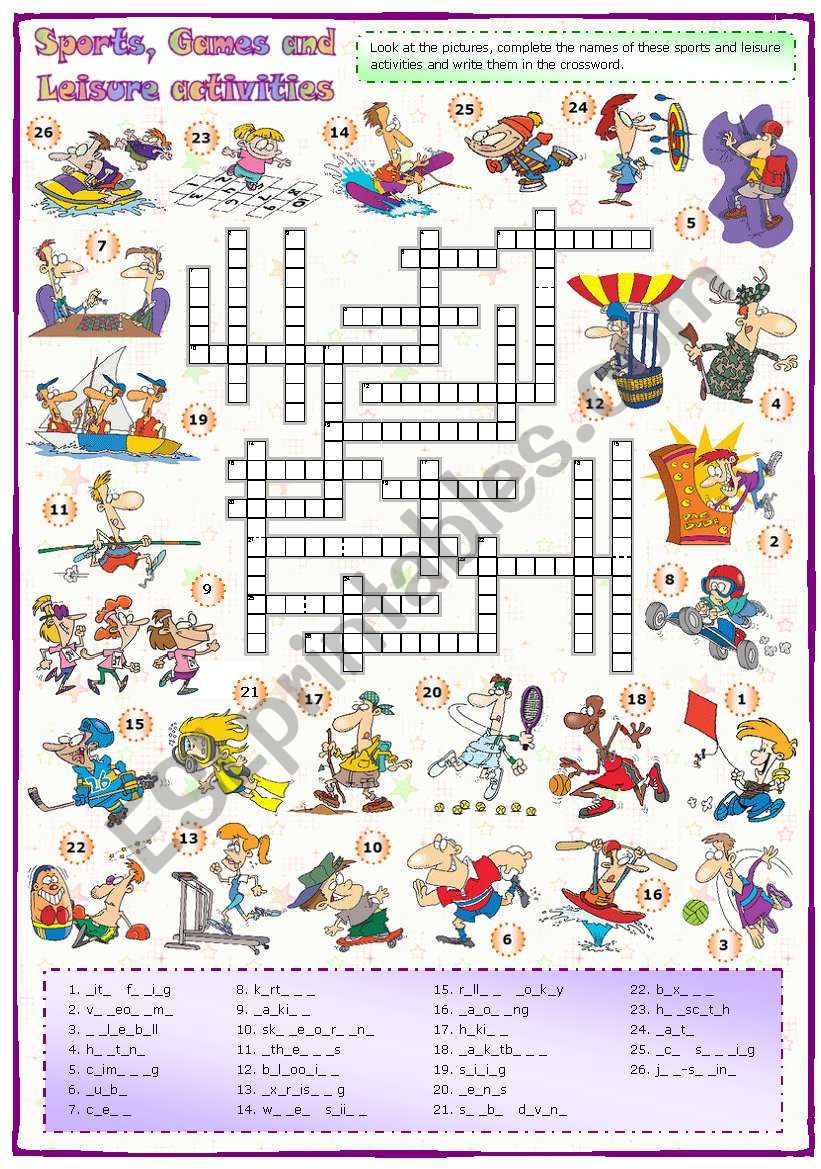 Sports, games and leisure activities: Crossword (3 of 3)