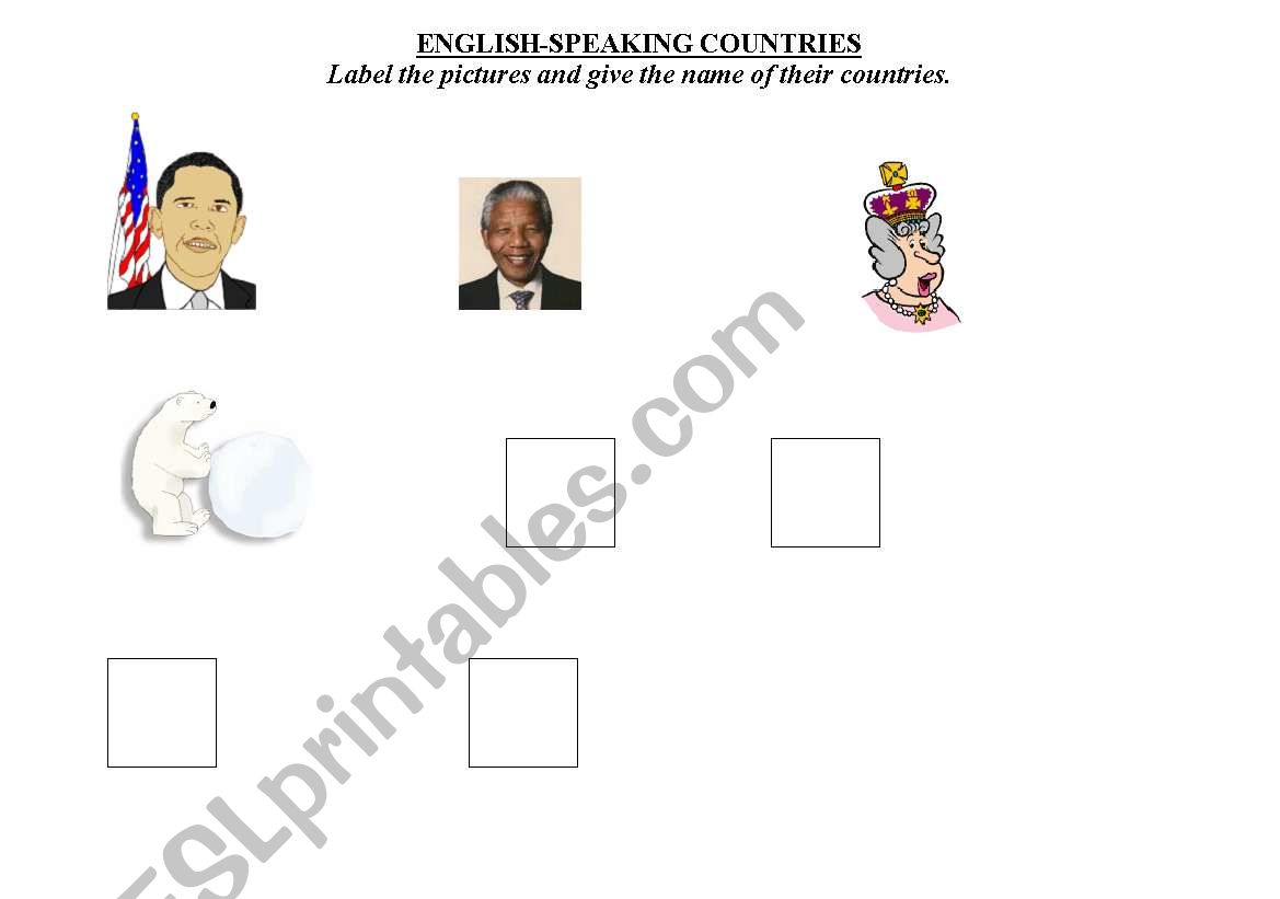 English speaking countres worksheet