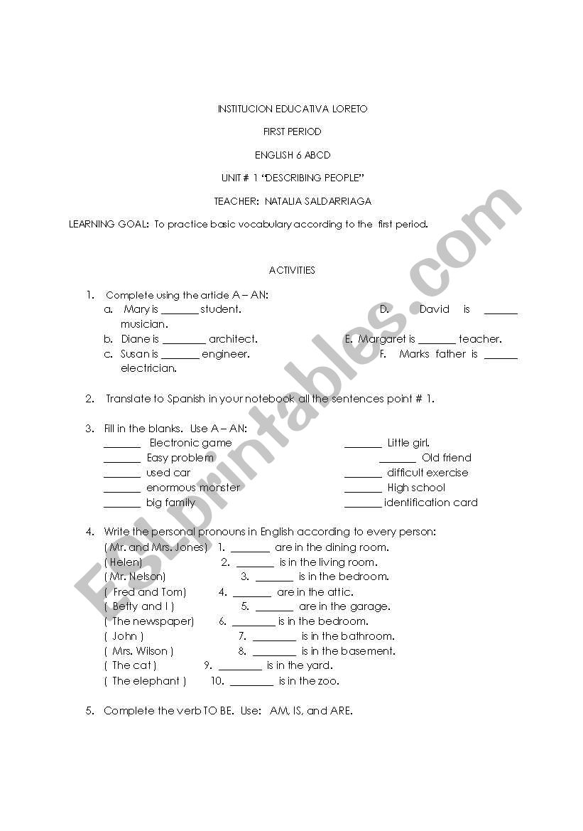 Personal Pronouns worksheet