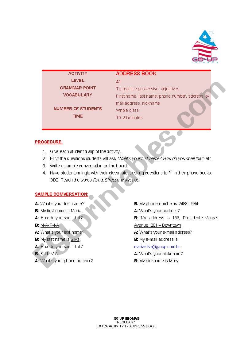 Adress Book worksheet