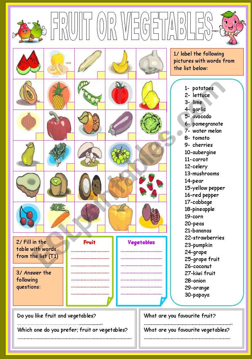 fruit or vegetables worksheet