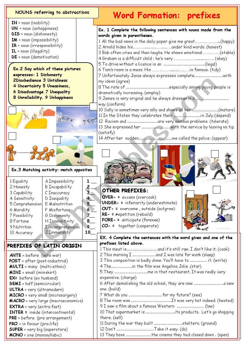 WORD FORMATION: prefixes worksheet