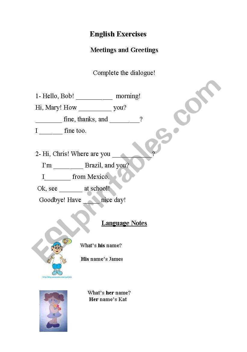 Greetings worksheet