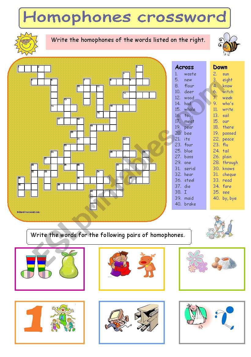 Homophones crossword (plus the key)