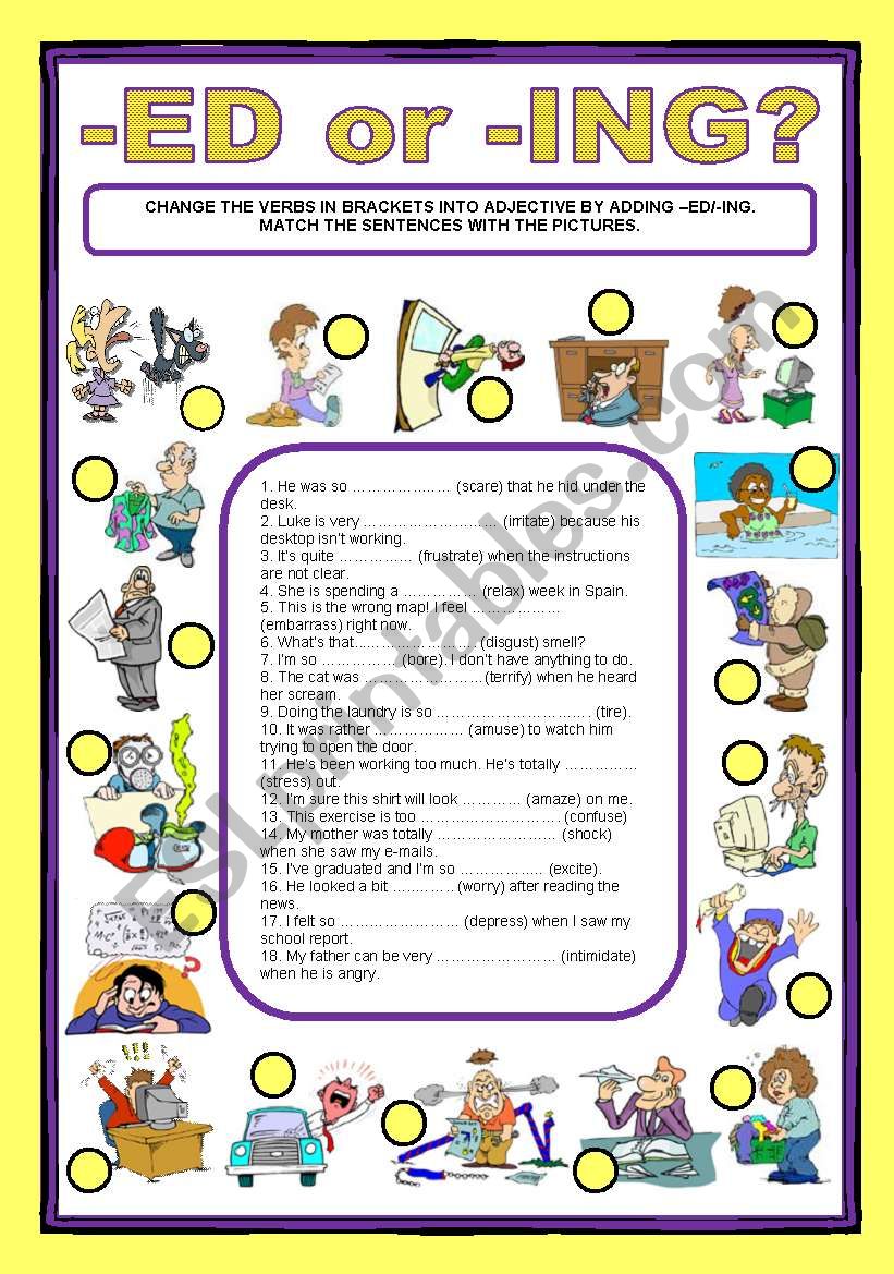 ADJECTIVE ENDINGS Ed ing ESL Worksheet By Cagreis