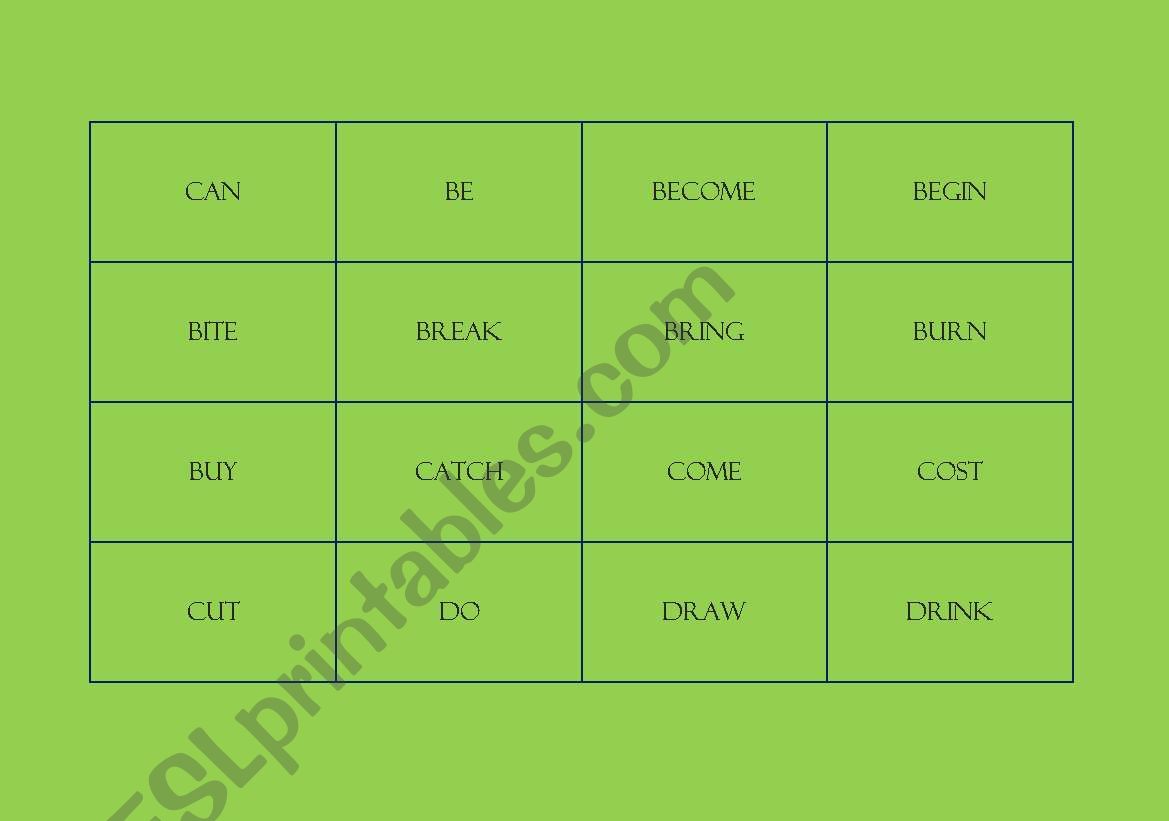 Irregular verbs board game worksheet