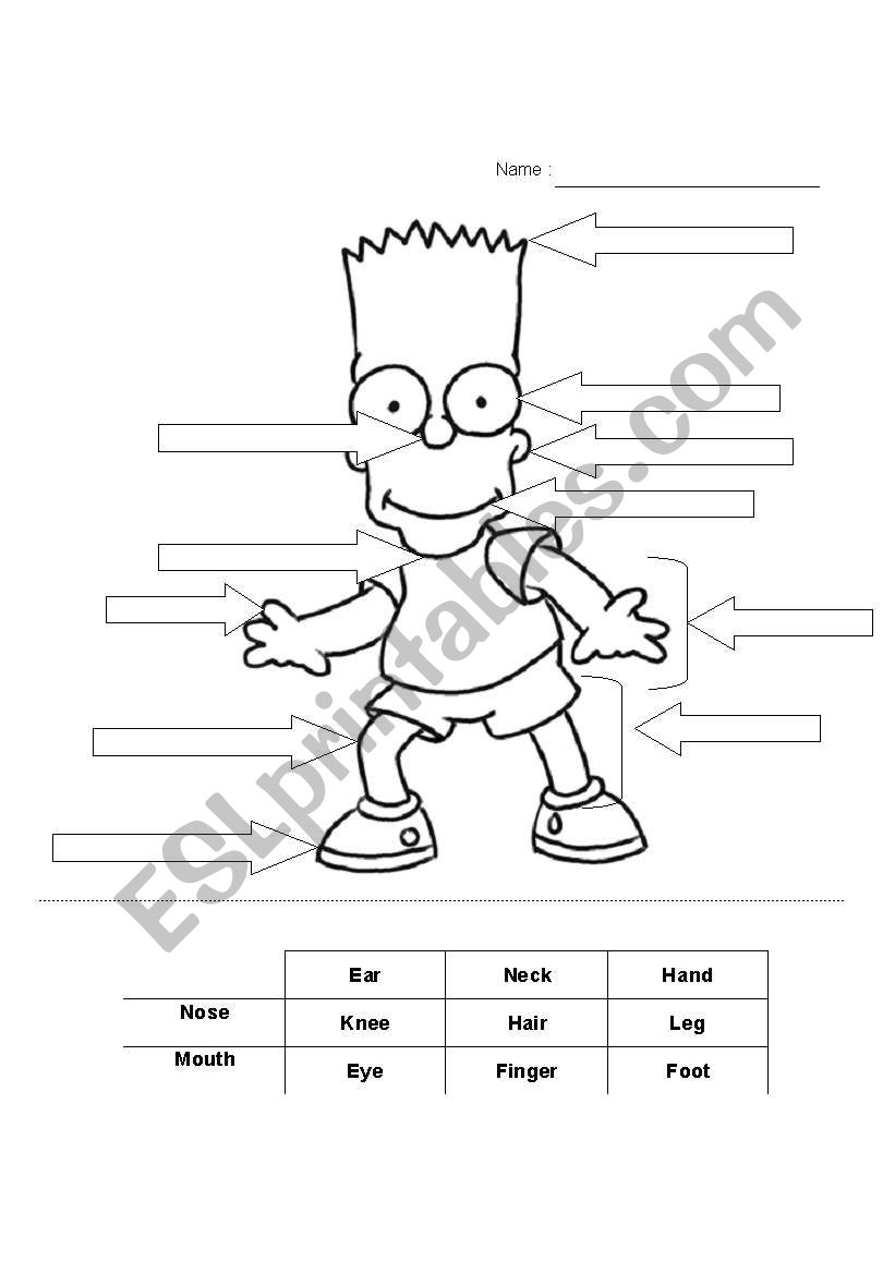 Label Bart Simpson worksheet