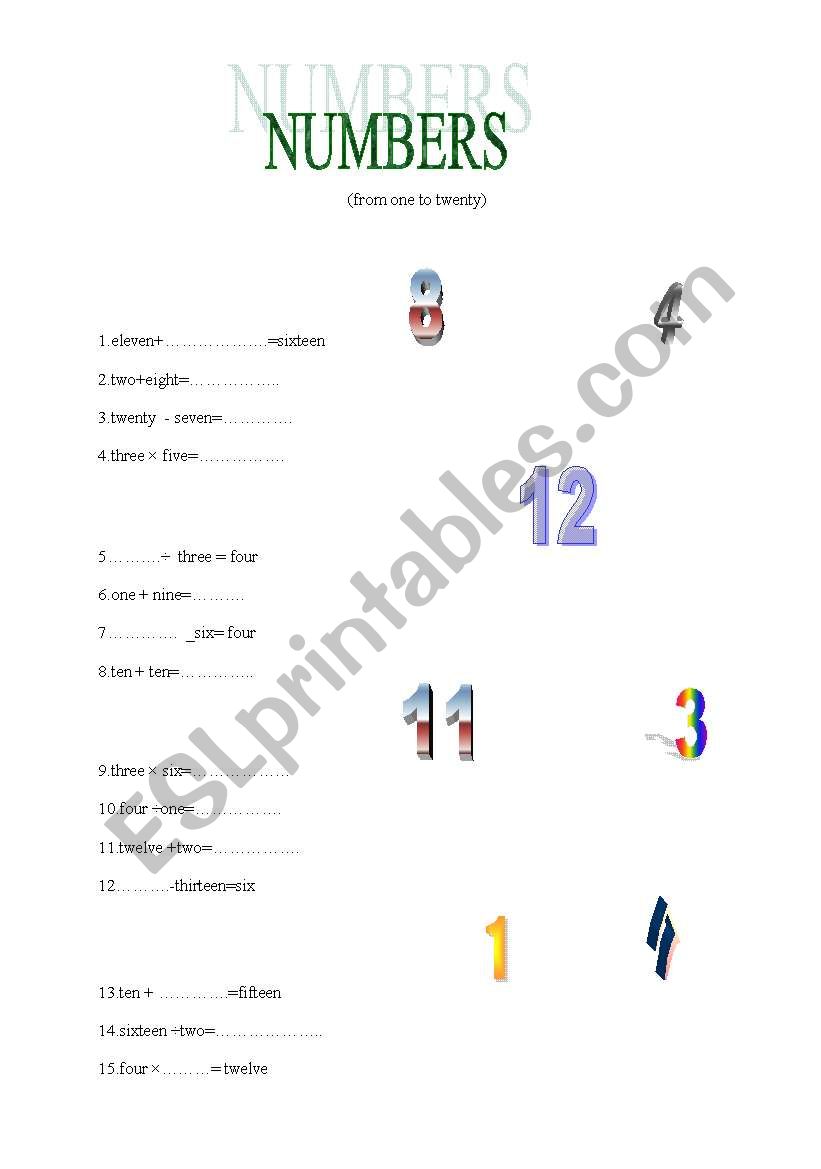 numbers  worksheet