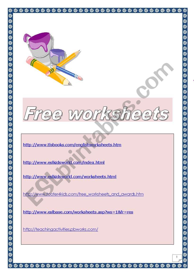 List of FREE WORKSHEET WEBSITES (2 pages)