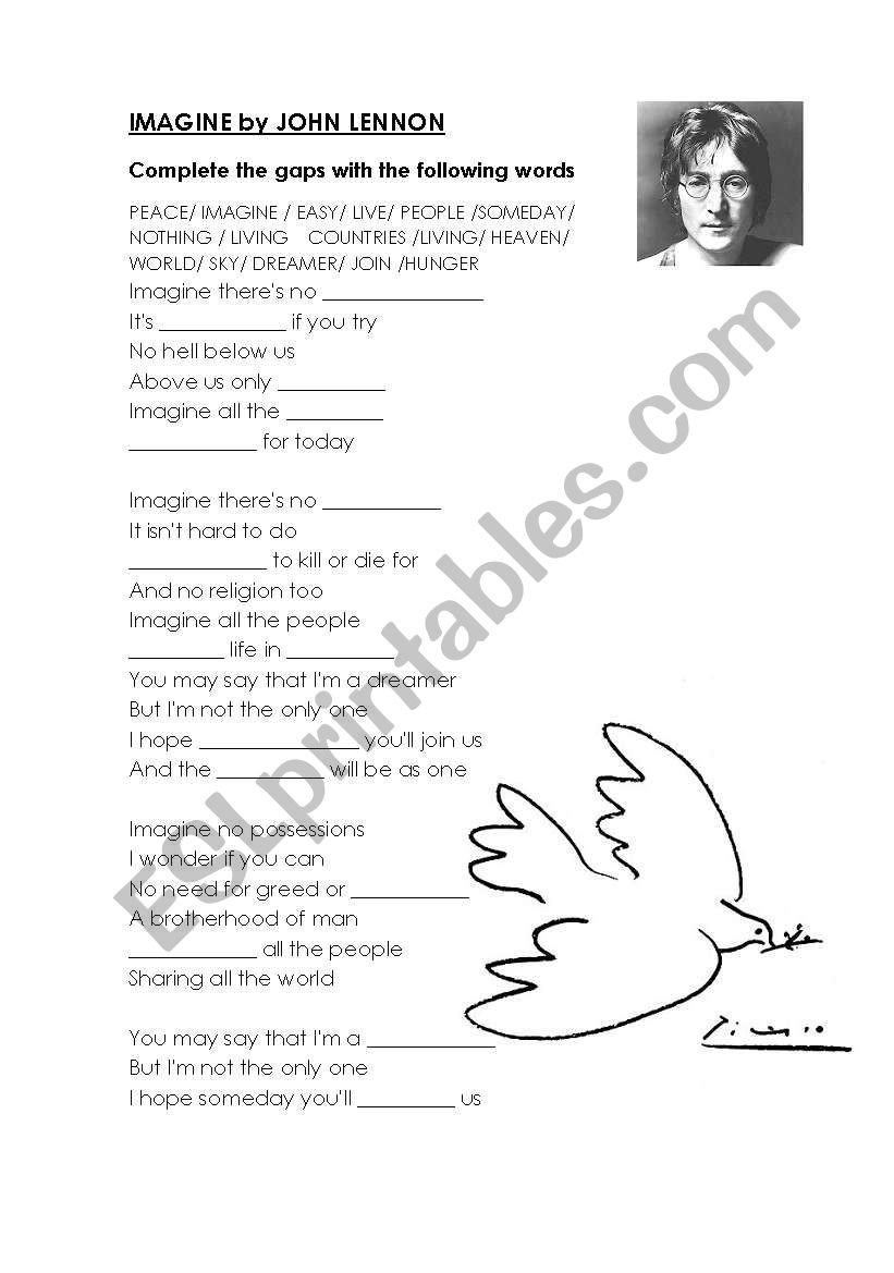 Imagine John Lennon worksheet
