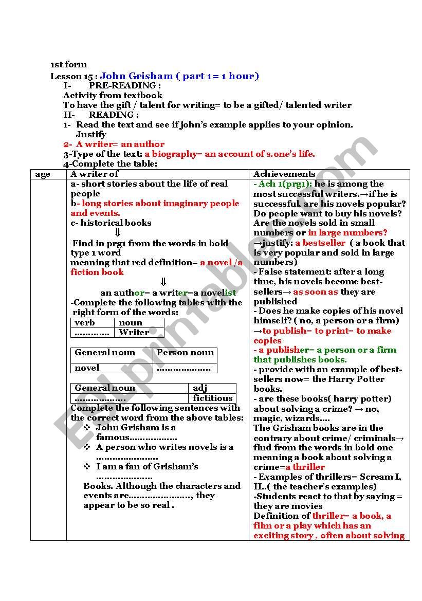 Lesson 15: John Grisham worksheet