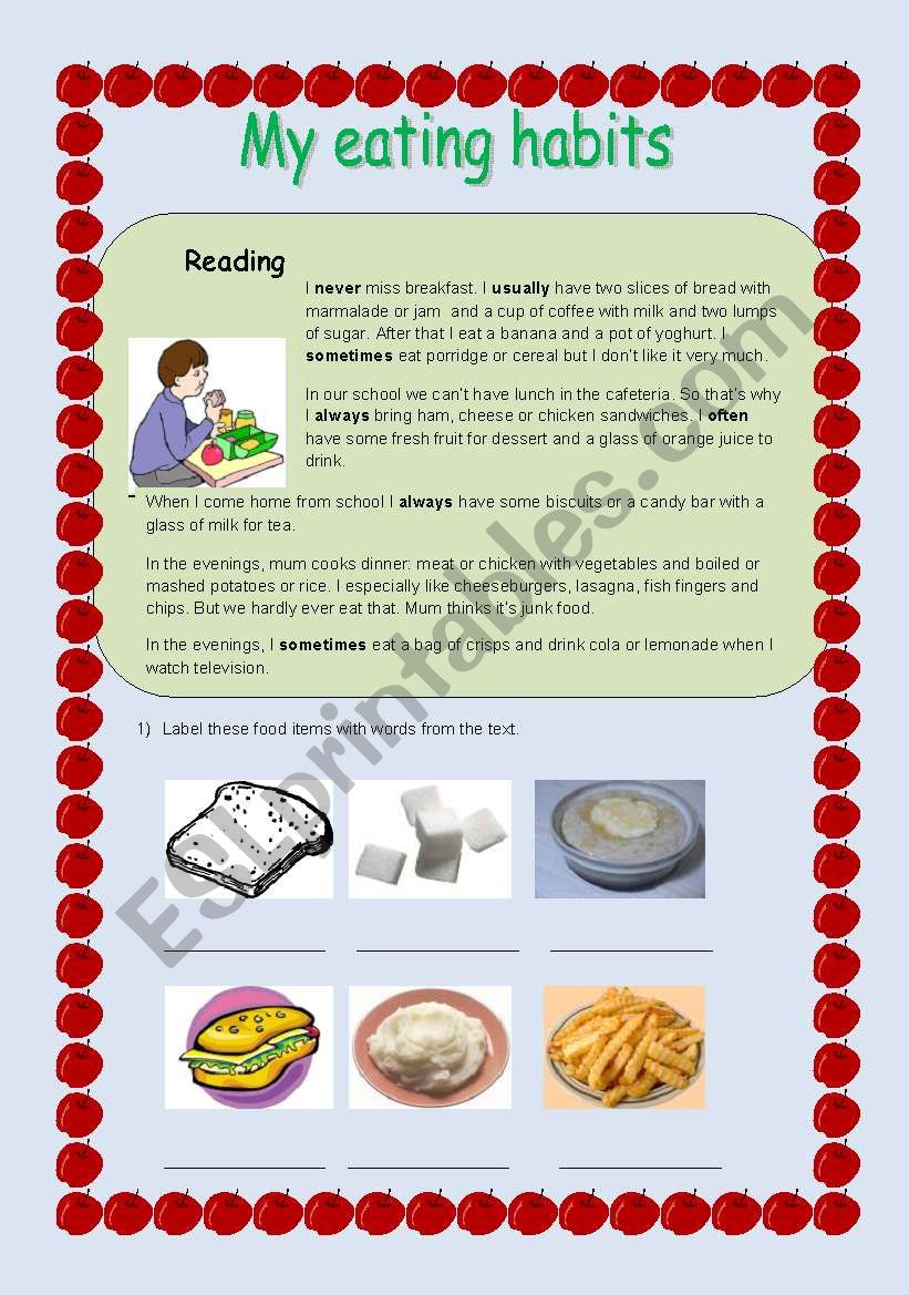 Eating habits - ESL worksheet by bienke