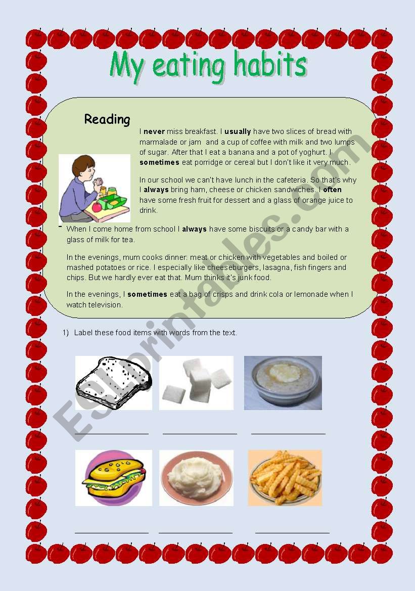 Eating habits worksheet