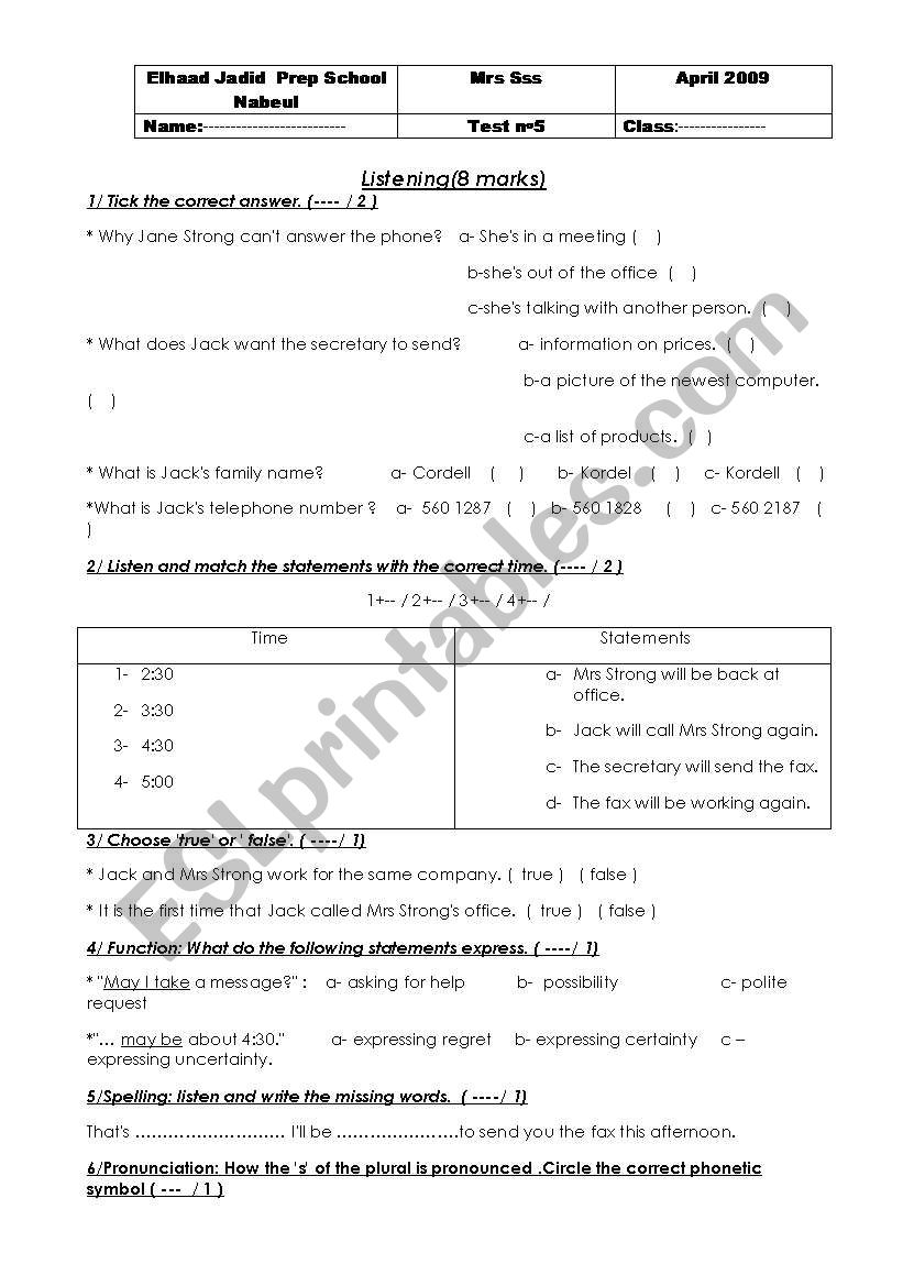 english test n 5 worksheet
