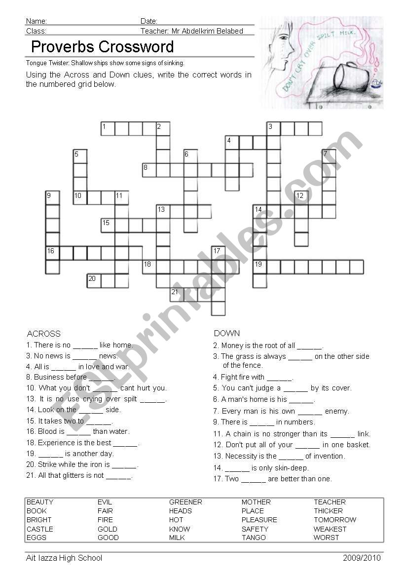 Proverbs Crossword worksheet